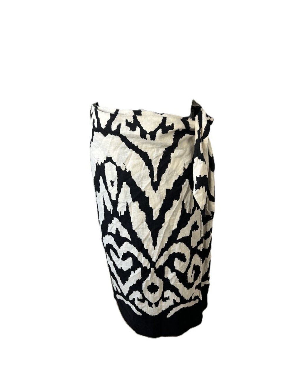 Rachel Zoe Linen Blend Wrap Skirt Black White Aztec Print M